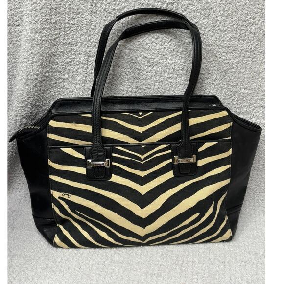 Coach Taylor Black Tan Zebra Print Canvas Satchel Purse F27009 #63833 - Picture 1 of 11